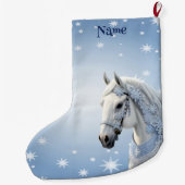 スノーフレークスホースホリデークリスマスストッキング ラージクリスマスストッキング (裏面)