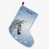 スノーフレークスホースホリデークリスマスストッキング ラージクリスマスストッキング (正面 (吊り時))