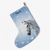 スノーフレークスホースホリデークリスマスストッキング ラージクリスマスストッキング (裏面 (吊り時))
