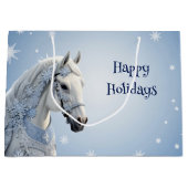 スノーフレークスホースホリデークリスマス抱き枕 ラージペーパーバッグ (正面)