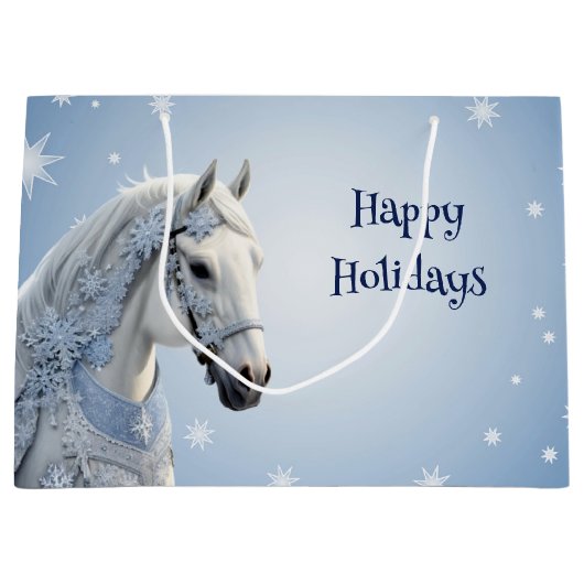 スノーフレークスホースホリデークリスマス抱き枕 ラージペーパーバッグ (正面)