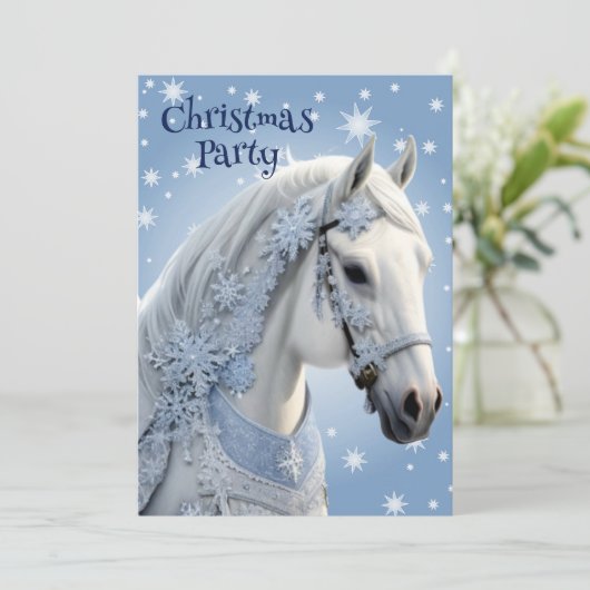 スノーフレークスホースホリデークリスマス招待状 招待状 (スタンド正面)