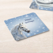 スノーフレークスホースホリデークリスマス紙コースター スクエアペーパーコースター (アングル)