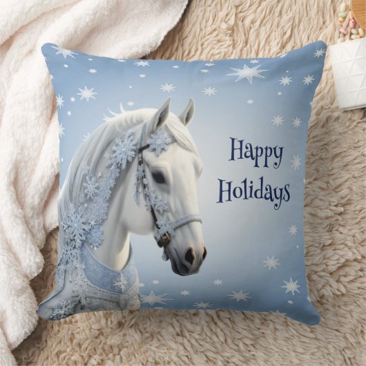 スノーフレークスホースホリデークリスマス装飾用クッション クッション (ブランケット)