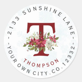 スノーフレークスポインセティアモノグラム住所 シール