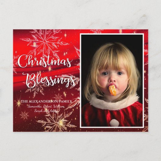 スノーフレークスレッドクリスマス恵みファミリー写真 シーズンポストカード (正面)