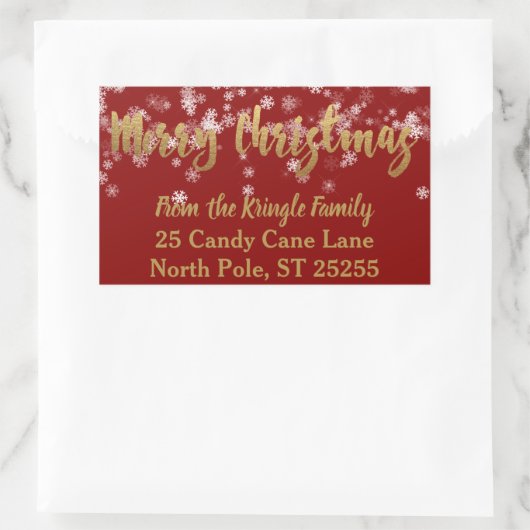 スノーフレークスレッド金ゴールドメリークリスマス差出人住所 長方形シール (バッグ)