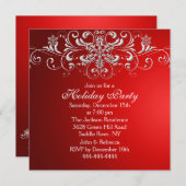 スノーフレークスワールレッド&ホワイトホリデーパーティー招待状 招待状 (正面/裏面)