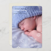 スノーフレークス冬のベビー写真誕生のお知らせ シーズンカード (正面/裏面)