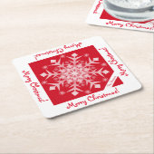 スノーフレークス雪降りレッドホリデードリンク使い捨て スクエアペーパーコースター (アングル)