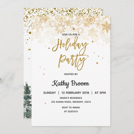 スノーフレークズクリスマスホリデーパーティ招待状カード 招待状 (正面/裏面)