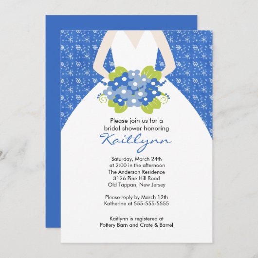 スノーフレークズブライドウィンターブライダルシャワー招待状 招待状 (正面/裏面)