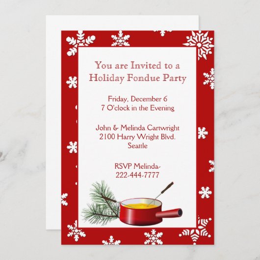 スノーフレークズホリデイフォンデュパーティの招待状 招待状 (正面/裏面)