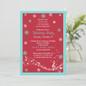 スノーフレークターコイズレッドホワイトクリスマスホリデー 招待状 (スタンド正面)