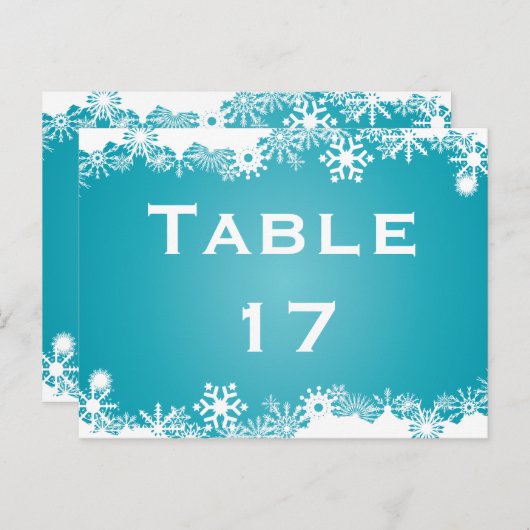 スノーフレークターコイズ冬の結婚式のテーブル番号 ポストカード (正面/裏面)