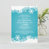 スノーフレークターコイズ冬季ウェディングブライダルシャワー 招待状 (スタンド正面)