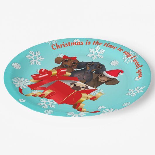 スノーフレークダッシュンドホリデーパーティープレート ペーパープレート (アングル)