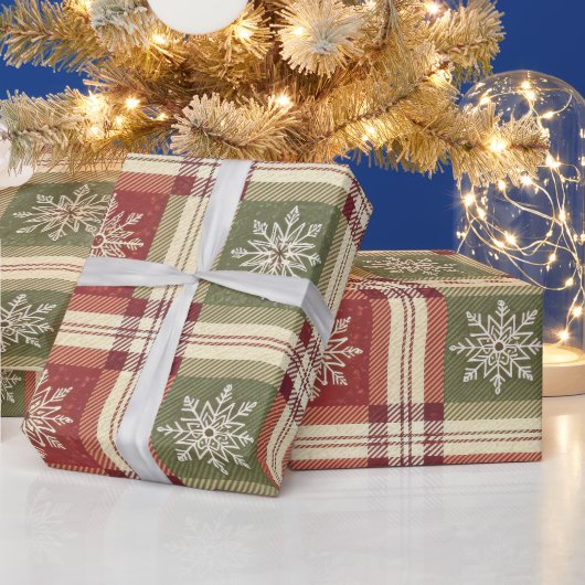 スノーフレークチェック ラッピングペーパー (クリスマス)