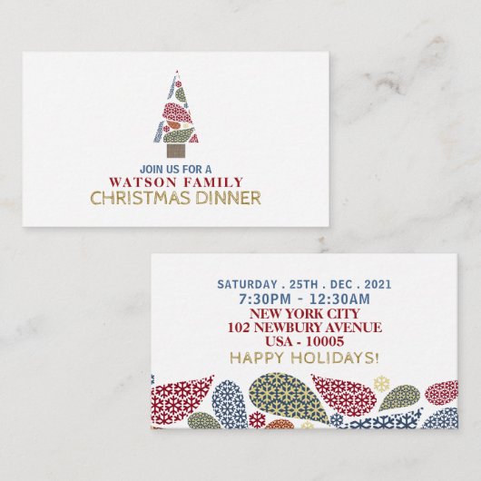 スノーフレークツリークリスマスパーティーチケット招待状 エンクロージャーカード (正面/裏面)
