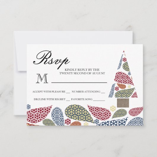 スノーフレークティアドロップツリーRSVP 出欠カード (正面)