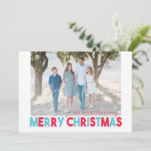 スノーフレークティール(緑がかった色)とレッドメリークリスマスフォト シーズンカード (スタンド正面)