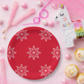 スノーフレークデザインクリスマスレッドホリデイ ペーパープレート (パーティー)