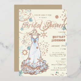 スノーフレークドレスウィンターワンダーランドブライダルシャワー 箔招待状