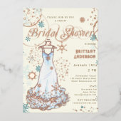 スノーフレークドレスウィンターワンダーランドブライダルシャワー 箔招待状 (正面)