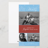 スノーフレークハッピーホリデイズブルーフォトカード シーズンカード (正面/裏面)