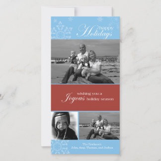 スノーフレークハッピーホリデイズブルーフォトカード シーズンカード