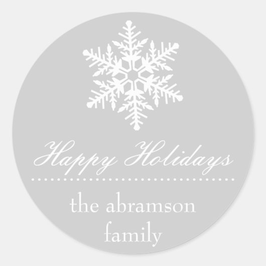 スノーフレークハッピーホリデーズシール（シルバー） ラウンドシール (正面)