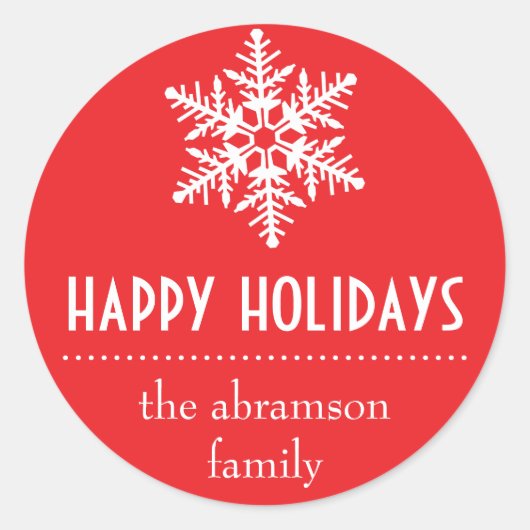 スノーフレークハッピーホリデーズシール(赤) ラウンドシール (正面)