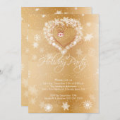 スノーフレークハートホリエレガントデーパーティー招待状 招待状 (正面/裏面)