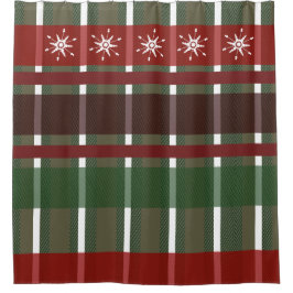 スノーフレークバッファロープレイドクリスマスホリデー シャワーカーテン