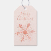 スノーフレークバラ金ゴールドとピンクメリークリスマス ギフトタグ (正面)
