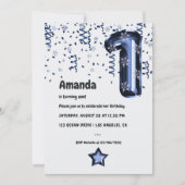 スノーフレークバルーン1歳の誕生日パーティの招待状 招待状 (正面)