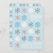 スノーフレークパターンウィンターブルーホリデーパーティー招待状 招待状 (正面/裏面)