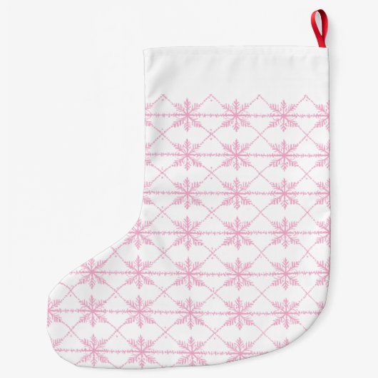 スノーフレークパターンパステルピンク ラージクリスマスストッキング (裏面)