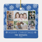スノーフレークパターンファミリー6フォトコラージクリスマス セラミックオーナメント (裏面)
