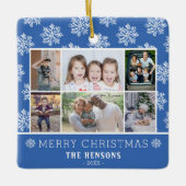 スノーフレークパターンファミリー6フォトコラージクリスマス セラミックオーナメント (正面)