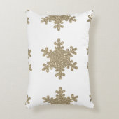 スノーフレークパターン金ゴールドグリッターホワイトクリスマス アクセントクッション (正面(垂直))
