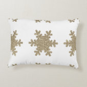 スノーフレークパターン金ゴールドグリッターホワイトクリスマス アクセントクッション (裏面)