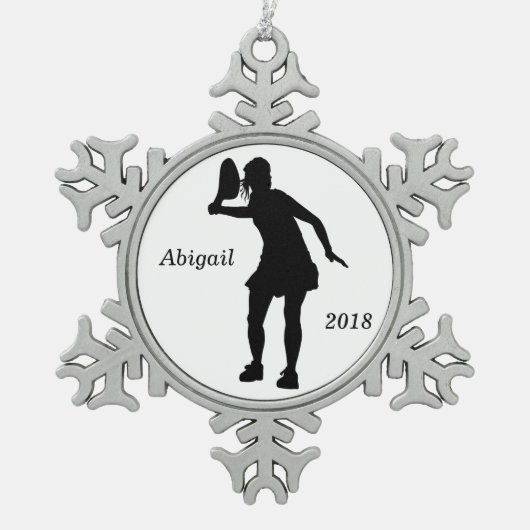 スノーフレークパーソナライズされたテニスクリスマスオーナメント スノーフレークピューターオーナメント (正面)