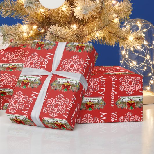 スノーフレークパーソナライズされたホリデーラッピング紙 ラッピングペーパー (クリスマス)