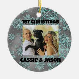 スノーフレークパーソナライズされた写真1stクリスマス セラミックオーナメント