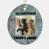 スノーフレークパーソナライズされた写真1stクリスマス セラミックオーナメント (左)