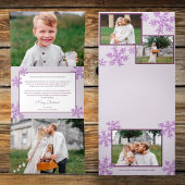 スノーフレークパープルグエレガントラム5フォトコラージュ 三つ折りクリスマスカード