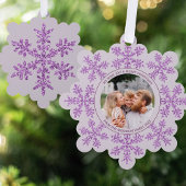 スノーフレークパープルグラムかわいい家族の写真クリスマス オーナメントカード