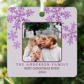 スノーフレークパープルグラムエレガント2フォトクリスマス メタルオーナメント