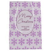 スノーフレークパープルグラムパターンクリスマススクリプト ミディアムペーパーバッグ (正面)